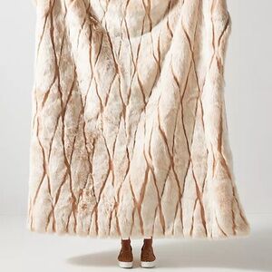 New ANTHROPOLOGIE Alpine Faux Fur Throw Blanket Pink Cozy 60” x 70”